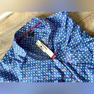 Talbots Wrinkle Free Button Down Short Sleeve Blouse Blue/White/Red Size 20WP